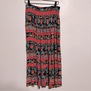 Vintage Whimsigoth Dark Floral Boho Maxi Skirt Size 12